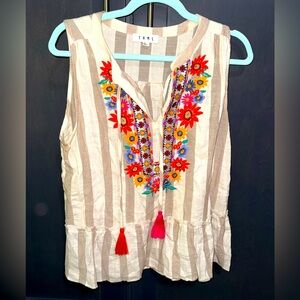 THML Embroidered Striped Sleeveless Top